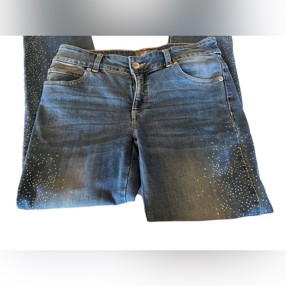 CHICOS so slimming silver sparkle embellished denim jeans size 00 skinny fit - Picture 7 of 9